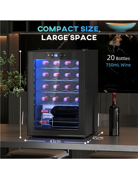 HOMCOM 20 Bottle 5-18℃ Countertop Wine Fridge - Black - pic 127400 | FastDaddyshop