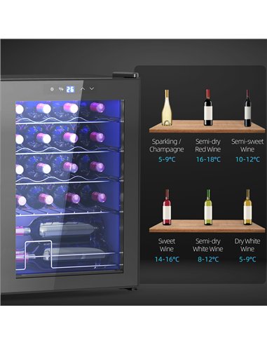 HOMCOM 20 Bottle 5-18℃ Countertop Wine Fridge - Black