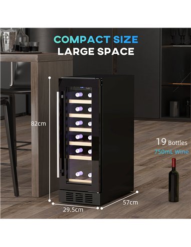 HOMCOM 19 Bottle 5-18℃ Wooden Rack Wine Fridge - Black