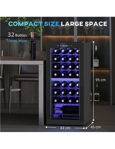 HOMCOM 32 Bottle Dual Zone 5-18℃ Wine Fridge - Black