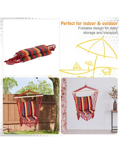 Outsunny Hammock Chair Swing Colourful Striped Tree Hanging Seat Porch Indoor Outdoor Fabric Garden Furniture
