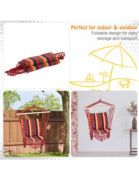 Outsunny Hammock Chair Swing Colourful Striped Tree Hanging Seat Porch Indoor Outdoor Fabric Garden Furniture - pic 12743 | FastDaddyshop