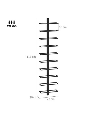 HOMCOM 10-Tier Wall Mount Wine Rack, Steel Wall Wine Rack for 10 Wine Bottles, Wall Wine Display Rack for Kitchen, Dining Room, 