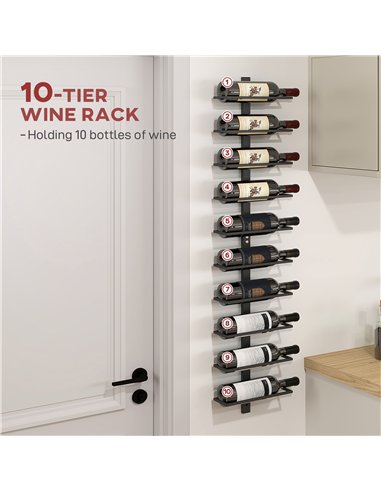 HOMCOM 10-Tier Wall Mount Wine Rack, Steel Wall Wine Rack for 10 Wine Bottles, Wall Wine Display Rack for Kitchen, Dining Room, 