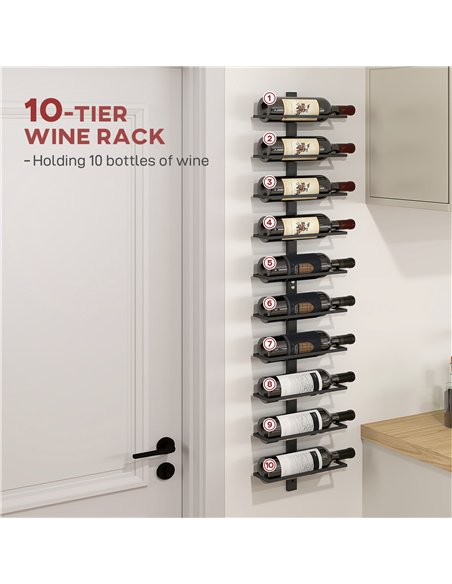 HOMCOM 10-Tier Wall Mount Wine Rack, Steel Wall Wine Rack for 10 Wine Bottles, Wall Wine Display Rack for Kitchen, Dining Room,  - pic 127437 | FastDaddyshop