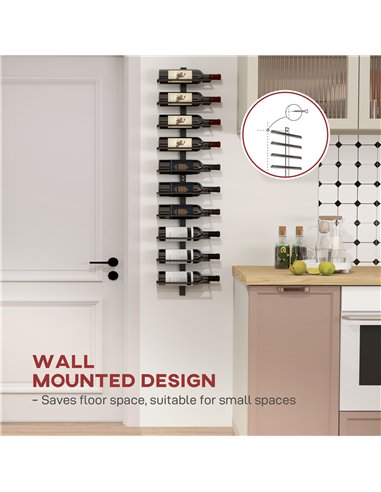 HOMCOM 10-Tier Wall Mount Wine Rack, Steel Wall Wine Rack for 10 Wine Bottles, Wall Wine Display Rack for Kitchen, Dining Room, 