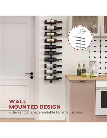 HOMCOM 10-Tier Wall Mount Wine Rack, Steel Wall Wine Rack for 10 Wine Bottles, Wall Wine Display Rack for Kitchen, Dining Room,  - pic 127438 | FastDaddyshop
