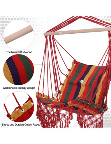 Outsunny Hammock Chair Swing Colourful Striped Tree Hanging Seat Porch Indoor Outdoor Fabric Garden Furniture