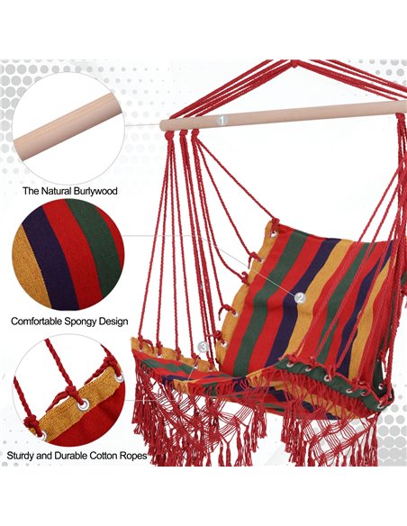 Outsunny Hammock Chair Swing Colourful Striped Tree Hanging Seat Porch Indoor Outdoor Fabric Garden Furniture - pic 12744 | FastDaddyshop