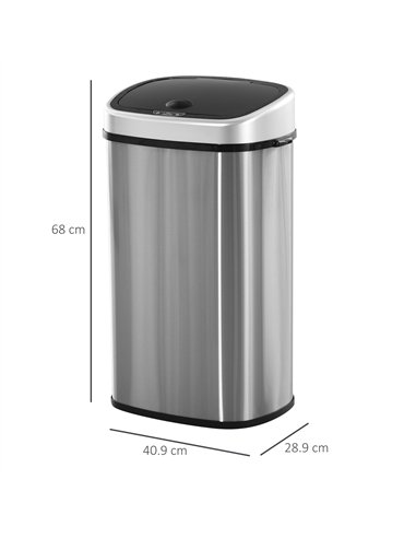 HOMCOM Stainless Steel Kitchen Sensor Dustbin Automatic Touchless Rubbish Garbage Waste Bin 58L Silver