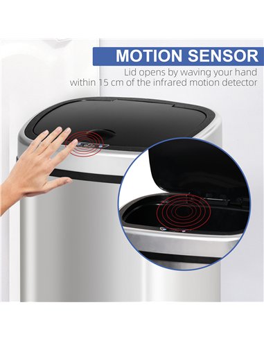 HOMCOM Stainless Steel Kitchen Sensor Dustbin Automatic Touchless Rubbish Garbage Waste Bin 58L Silver