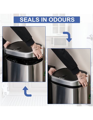 HOMCOM Stainless Steel Kitchen Sensor Dustbin Automatic Touchless Rubbish Garbage Waste Bin 58L Silver