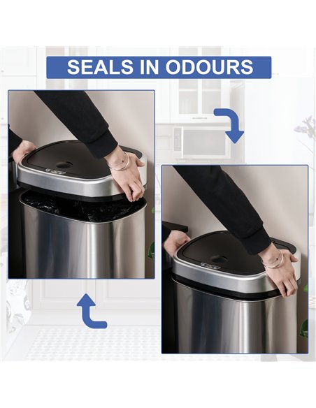 HOMCOM Stainless Steel Kitchen Sensor Dustbin Automatic Touchless Rubbish Garbage Waste Bin 58L Silver - pic 127449 | FastDaddyshop