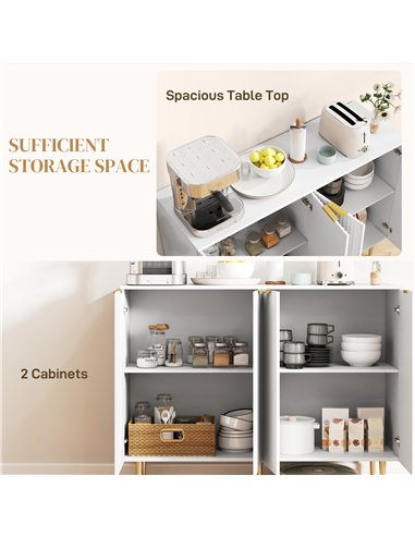 HOMCOM Sideboard Buffet Cabinet, Modern Kitchen Storage Cabinet with 4 Doors and Adjustable Shelves, Living Room Cabinet with Me