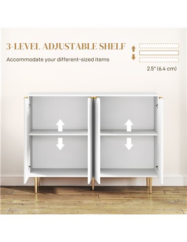 HOMCOM Sideboard Buffet Cabinet, Modern Kitchen Storage Cabinet with 4 Doors and Adjustable Shelves, Living Room Cabinet with Me