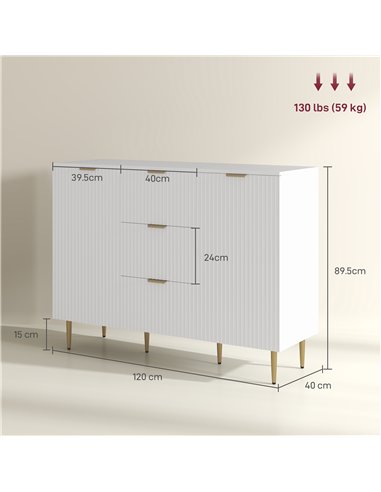 HOMCOM Sideboard Buffet Cabinet, Modern Kitchen Storage Cabinet with 3 Drawers and Adjustable Shelves, Living Room Cabinet with 