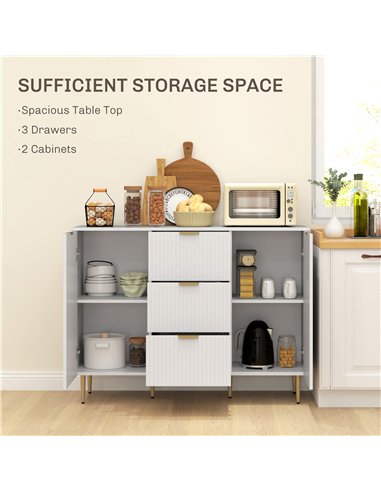 HOMCOM Sideboard Buffet Cabinet, Modern Kitchen Storage Cabinet with 3 Drawers and Adjustable Shelves, Living Room Cabinet with 