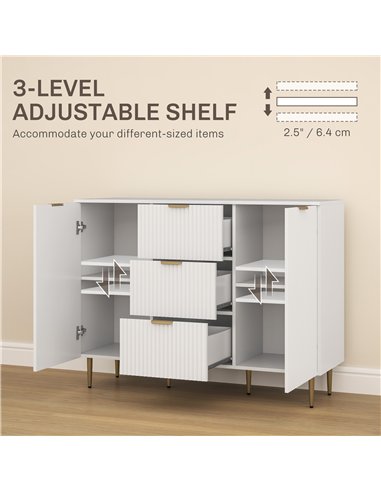 HOMCOM Sideboard Buffet Cabinet, Modern Kitchen Storage Cabinet with 3 Drawers and Adjustable Shelves, Living Room Cabinet with 