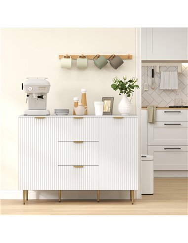 HOMCOM Sideboard Buffet Cabinet, Modern Kitchen Storage Cabinet with 3 Drawers and Adjustable Shelves, Living Room Cabinet with 