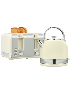 HOMCOM Polished Metal Kettle and Toaster Set - Cream