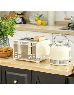 HOMCOM Polished Metal Kettle and Toaster Set - Cream 2