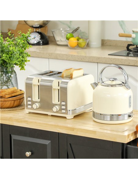HOMCOM Polished Metal Kettle and Toaster Set - Cream - pic 127471 | FastDaddyshop