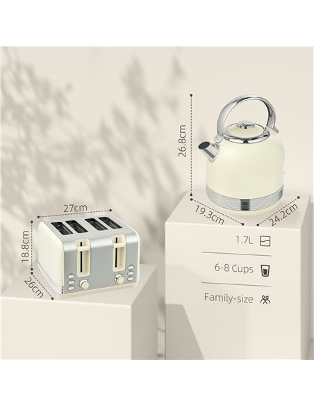 HOMCOM Polished Metal Kettle and Toaster Set - Cream - pic 127472 | FastDaddyshop