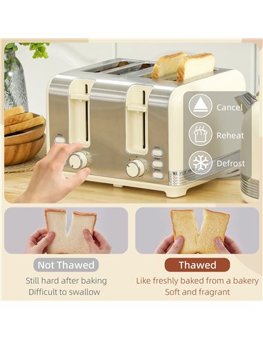 HOMCOM Polished Metal Kettle and Toaster Set - Cream