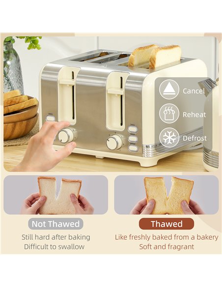HOMCOM Polished Metal Kettle and Toaster Set - Cream - pic 127474 | FastDaddyshop