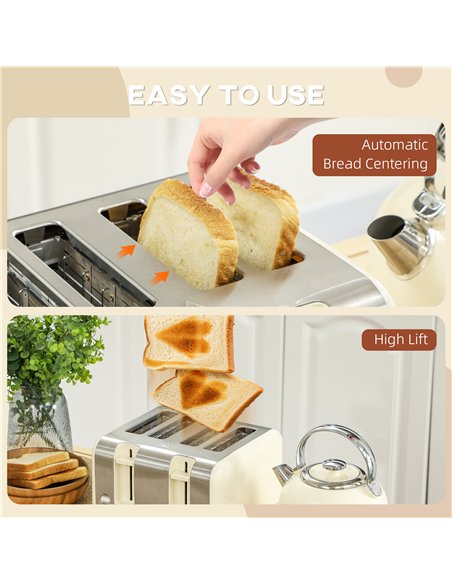 HOMCOM Polished Metal Kettle and Toaster Set - Cream - pic 127477 | FastDaddyshop