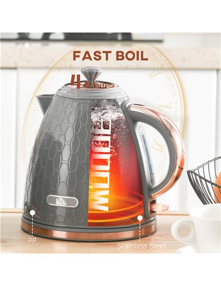 HOMCOM 3kW Rapid Boil Honeycomb Kettle - Grey - pic 127482 | FastDaddyshop