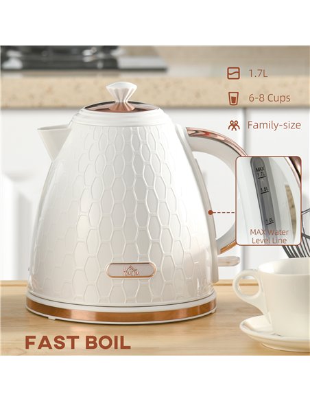 HOMCOM 3kW Rapid Boil Honeycomb Kettle - Cream - pic 127492 | FastDaddyshop