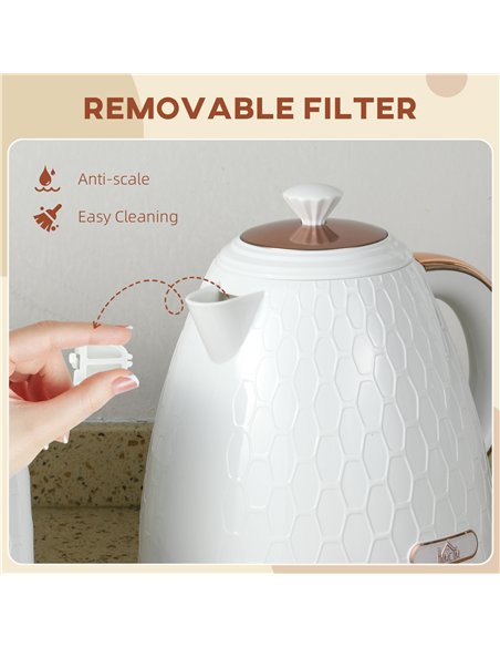 HOMCOM 3kW Rapid Boil Honeycomb Kettle - Cream - pic 127494 | FastDaddyshop
