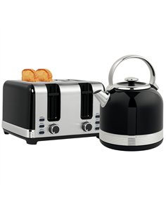 HOMCOM Polished Metal Kettle and Toaster Set - Black
