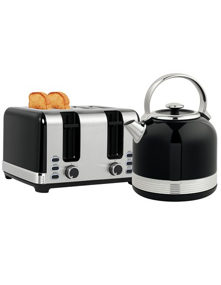 HOMCOM Polished Metal Kettle and Toaster Set - Black - pic 127497 | FastDaddyshop