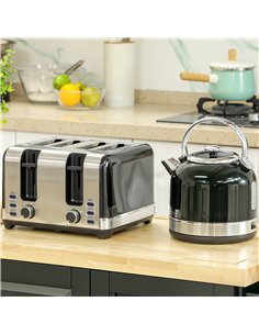 HOMCOM Polished Metal Kettle and Toaster Set - Black 2