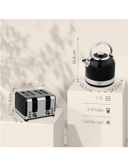 HOMCOM Polished Metal Kettle and Toaster Set - Black - pic 127499 | FastDaddyshop