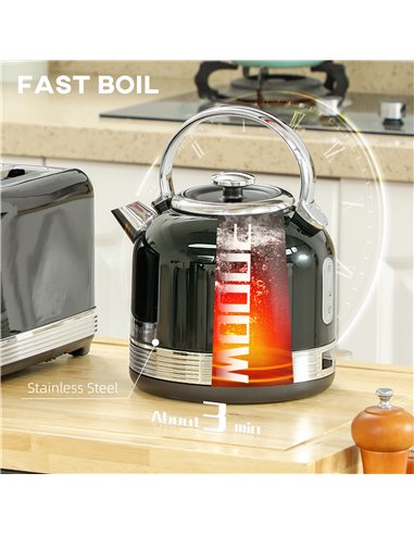 HOMCOM Polished Metal Kettle and Toaster Set - Black