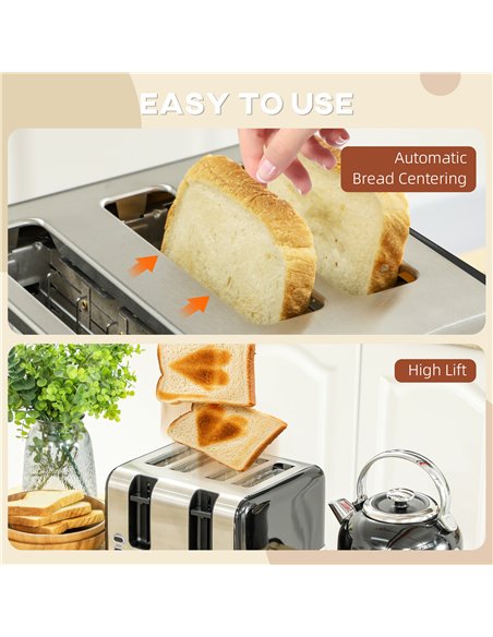 HOMCOM Polished Metal Kettle and Toaster Set - Black - pic 127504 | FastDaddyshop