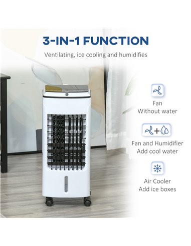 HOMCOM 3-in-1 Evaporative Air Cooler with 4L Water Tank, Portable Fan Cooler with Automatic Oscillation, Timer, Remote, White