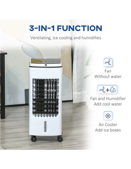 HOMCOM 3-in-1 Evaporative Air Cooler with 4L Water Tank, Portable Fan Cooler with Automatic Oscillation, Timer, Remote, White - pic 127528 | FastDaddyshop