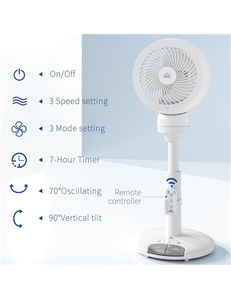 HOMCOM 9'' Air Circulator Fan 3 Speed 3 Mode, 70° Oscillation 90° Vertical Tilt, Height Adjustable, Remote Controller, for Livin - pic 127536 | FastDaddyshop