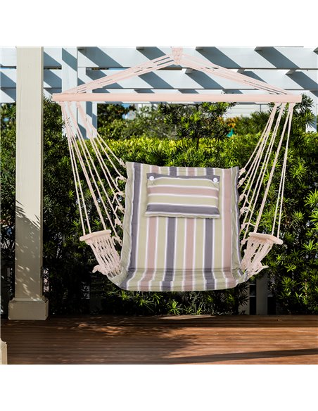 Outsunny Garden Outdoor Hanging Hammock Chair Thick Rope Frame Wooden Arms Safe Wide Seat Garden Outdoor Spot Stylish Multicolou - pic 12755 | FastDaddyshop