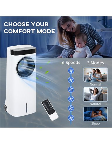 HOMCOM Evaporative Air Cooler, 6.5L 4-in-1 Bladeless Portable Cooler, Fan, Humidifier, Air Clean with Oscillation, 3 Speeds, 24H
