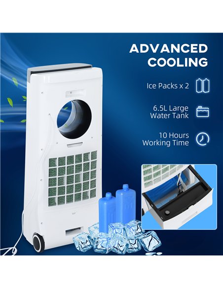 HOMCOM Evaporative Air Cooler, 6.5L 4-in-1 Bladeless Portable Cooler, Fan, Humidifier, Air Clean with Oscillation, 3 Speeds, 24H - pic 127556 | FastDaddyshop