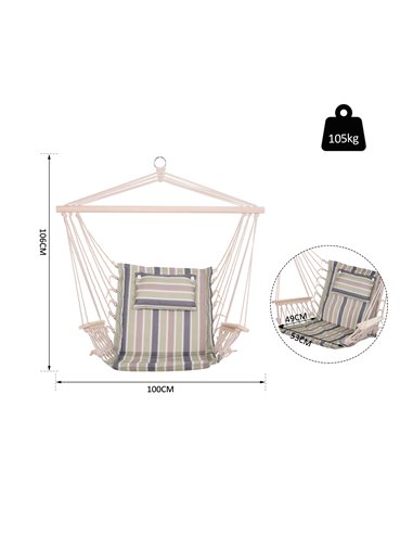 Outsunny Garden Outdoor Hanging Hammock Chair Thick Rope Frame Wooden Arms Safe Wide Seat Garden Outdoor Spot Stylish Multicolou