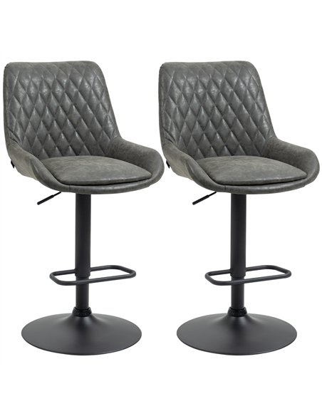 HOMCOM Retro Bar Stools Set of 2, Adjustable Kitchen Stool, Upholstered Bar Chairs with Back, Swivel Seat, Dark Grey - pic 127560 | FastDaddyshop