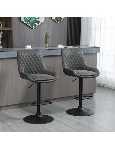 HOMCOM Retro Bar Stools Set of 2, Adjustable Kitchen Stool, Upholstered Bar Chairs with Back, Swivel Seat, Dark Grey