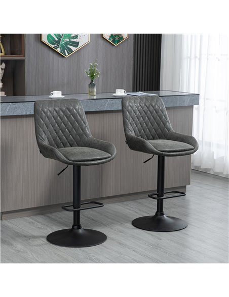 HOMCOM Retro Bar Stools Set of 2, Adjustable Kitchen Stool, Upholstered Bar Chairs with Back, Swivel Seat, Dark Grey - pic 127561 | FastDaddyshop