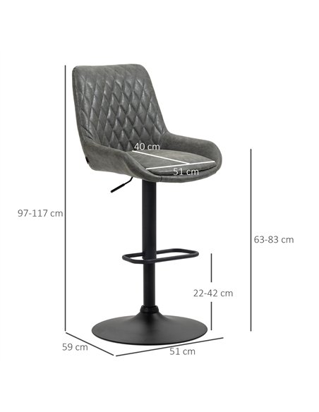 HOMCOM Retro Bar Stools Set of 2, Adjustable Kitchen Stool, Upholstered Bar Chairs with Back, Swivel Seat, Dark Grey - pic 127562 | FastDaddyshop